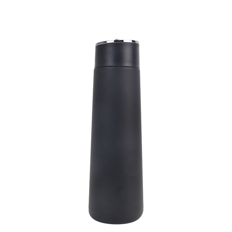 Thermos sous vide à anneau de transport en silicone conique noir givré de 350 ml