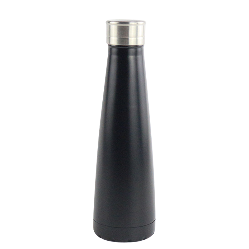 Bouteille de cola conique sous vide à double couche en acier inoxydable noir de 450 ml